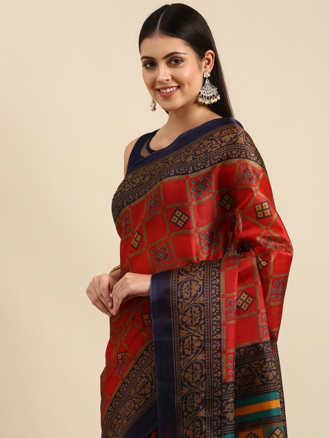 

Anouk Maroon Ethnic Motifs Jute Silk Bhagalpuri Saree