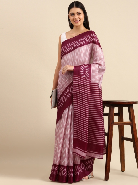 

Anouk Pink Printed Jute Silk Ikat Saree