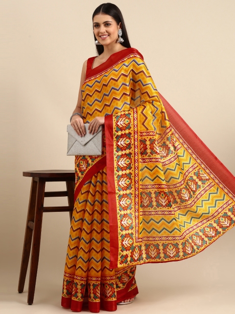

Anouk Mustard Yellow Printed Jute Silk Bhagalpuri Saree