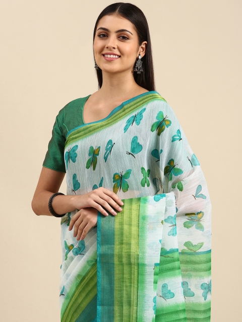 

Anouk Off White & Blue Printed Bhagalpuri Saree