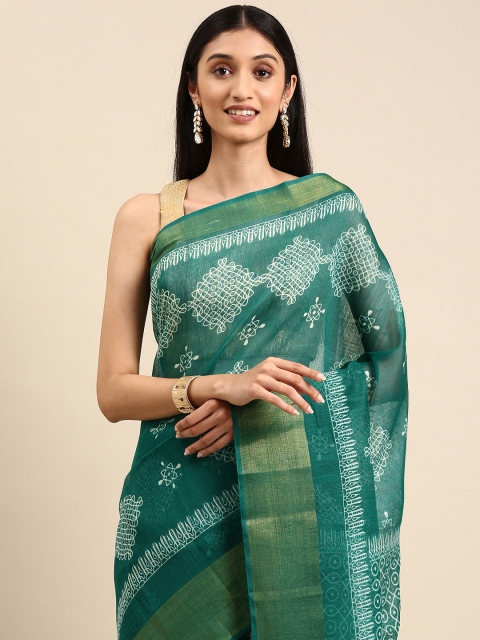 

Anouk Green Ethnic Motifs Print Bhagalpuri Saree