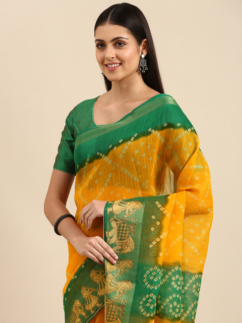 

Anouk Yellow & Green Printed Bandhani Saree