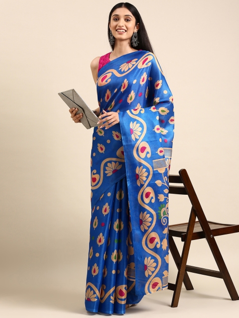 

Anouk Blue Ethnic Motifs Jute Silk Bhagalpuri Saree