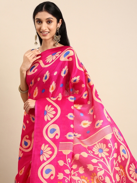 

Anouk Fuchsia Ethnic Motifs Print Jute Silk Bhagalpuri Saree