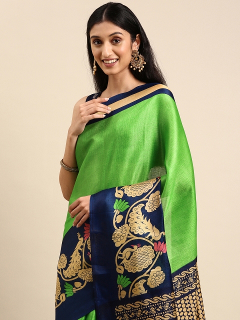 

Anouk Green Ethnic Motifs Jute Silk Bhagalpuri Saree