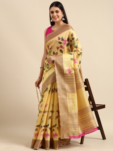 

Anouk Cream-Coloured Floral Print Jute Silk Bhagalpuri Saree
