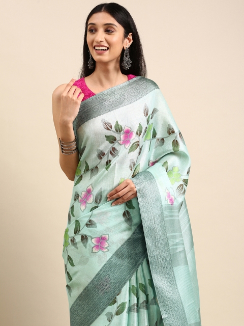 

Anouk Sea Green Floral Print Jute Silk Bhagalpuri Saree