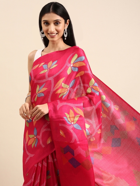 

Anouk Fuchsia Floral Print Jute Silk Bhagalpuri Saree