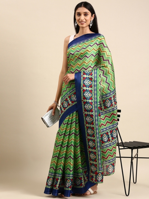 

Anouk Green Printed Jute Silk Bhagalpuri Saree