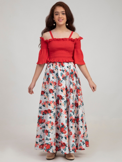

Bitiya by Bhama Girls Red & White Ready to Wear Lehenga Choli
