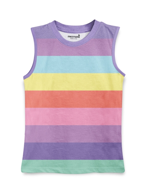 

mezmoda Girls Multicoloured Striped T-shirt, Multi