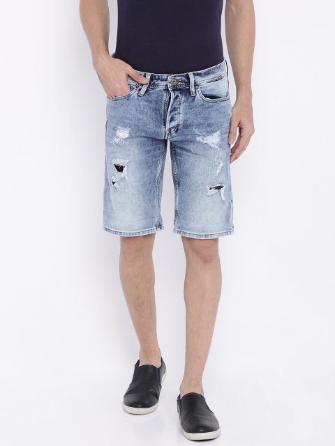 

Jack & Jones Men Blue Washed Distressed Denim Shorts
