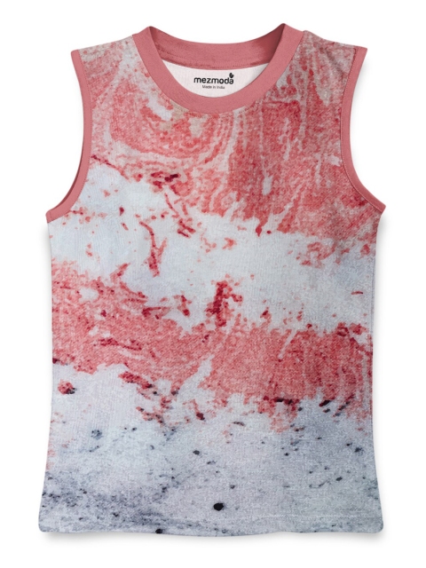 

mezmoda Girls Peach-Coloured Tie and Dye Printed T-shirt