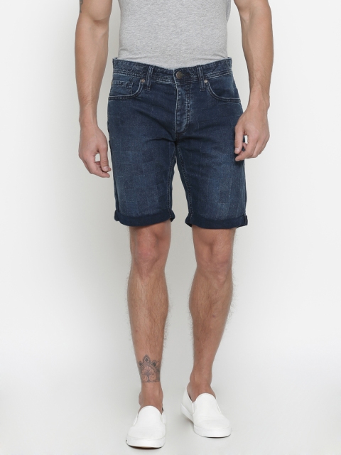 

Jack & Jones Men Blue Self-Checked Denim Shorts