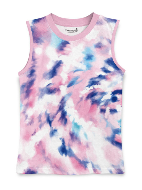 

mezmoda Girls White & Pink Tie and Dye Printed T-shirt