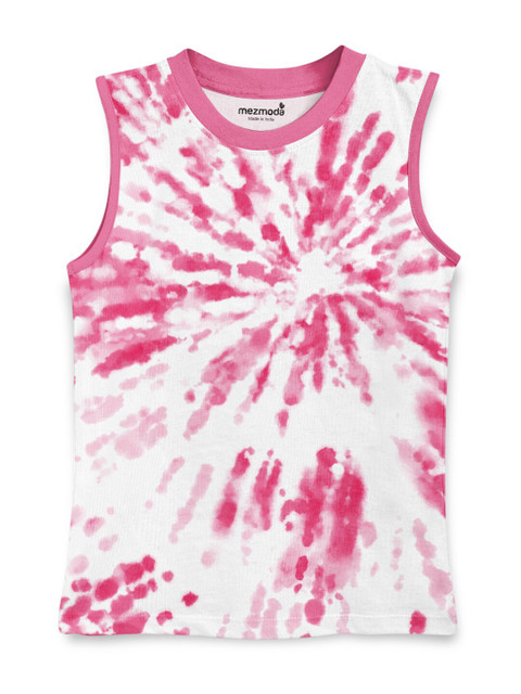 

mezmoda Girls White & Pink Tie And Dye Printed T-shirt