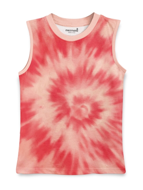 

mezmoda Girls Peach-Coloured & Coral Tie and Dye Printed T-shirt