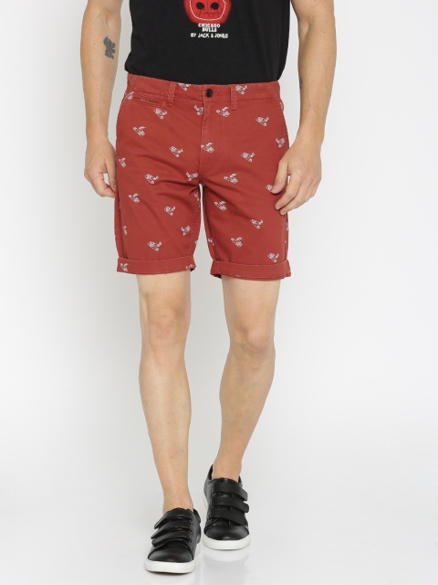 

Jack & Jones Men Rust Orange Printed Chino Shorts