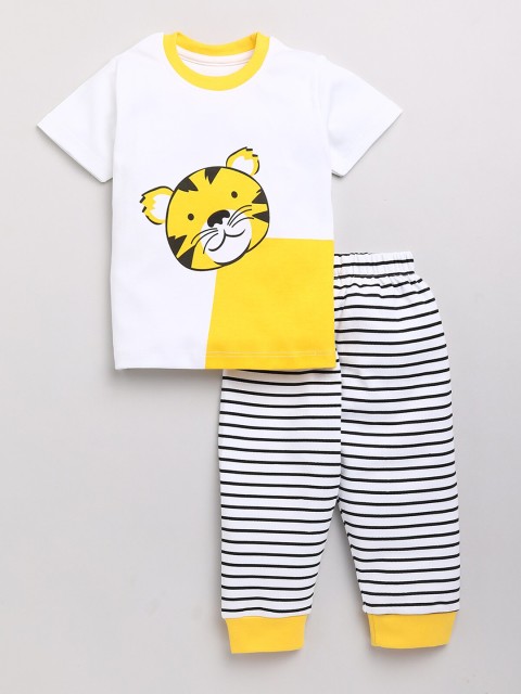 

Neo Nate Unisex Kids Yellow & White Printed Pure Cotton T-shirt