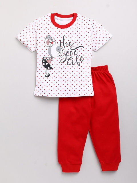 

Neo Nate Kids White & Red Printed Pure Cotton T-shirt with Joggers