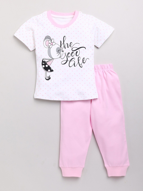 

Neo Nate Unisex Kids Pink & White Printed T-shirt with Trousers