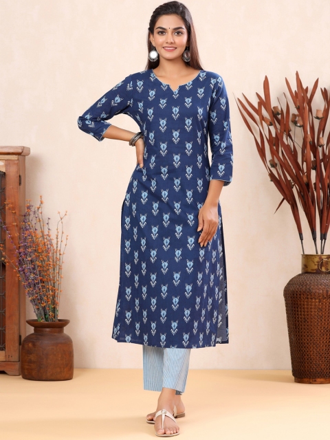 

mirari Blue Floral Printed Pure Cotton Kurta with Trousers