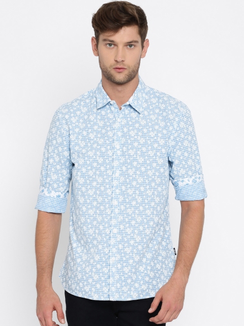 

Jack & Jones Men Blue & White Slim Fit Checked & Printed Casual Shirt