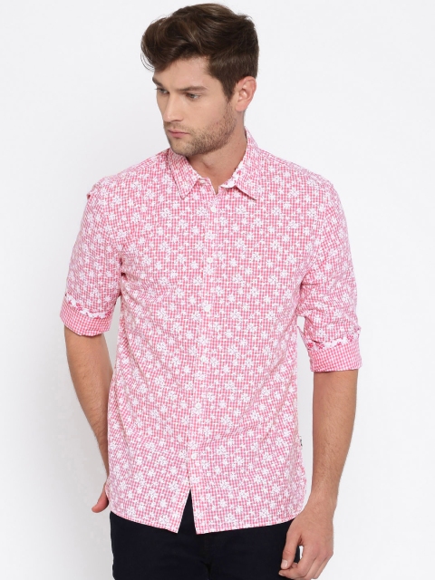

Jack & Jones Men Pink & White Slim Fit Checked & Printed Casual Shirt