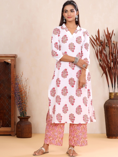 

mirari Women Peach-Coloured Ethnic Motifs Printed Pure Cotton Kurta with Palazzos