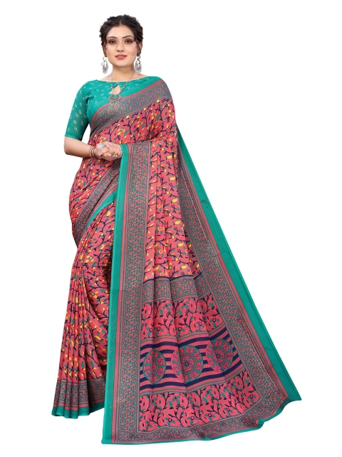 

Yashika Peach-Coloured & Green Floral Printed Saree