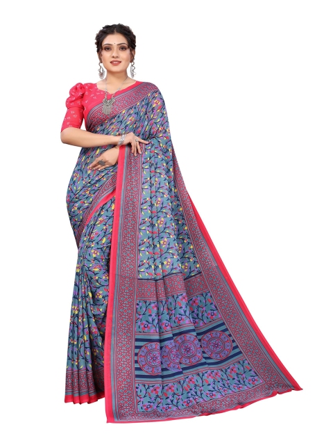 

Yashika Grey & Red Floral Saree