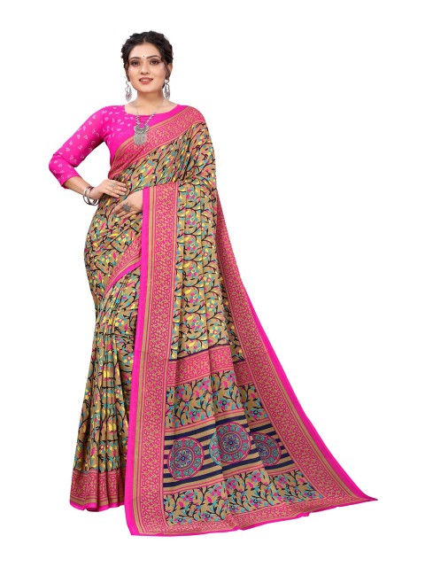 

Yashika Brown & Pink Floral Printed Georgette Saree