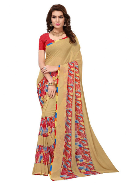 

Yashika Beige & Red Floral Printed Saree