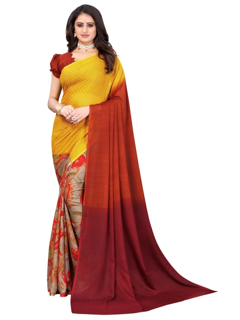 

Yashika Red & Yellow Floral Saree