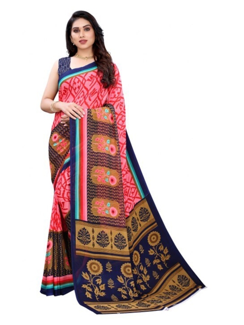 

Yashika Pink & Navy Blue Floral Saree