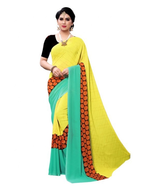 

Yashika Yellow & Sea Green Floral Saree