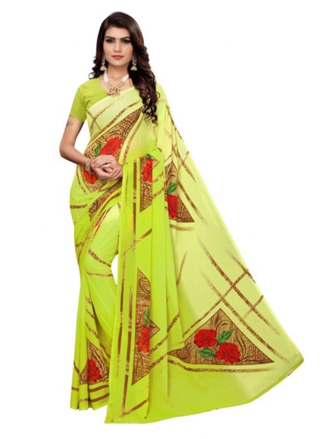

Yashika Lime Green & Red Floral Printed Saree