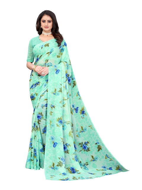 

Yashika Green & Blue Floral Printed Saree
