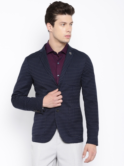 

Jack & Jones Navy & White Patterned Single-Breasted Slim Fit Casual Blazer, Navy blue