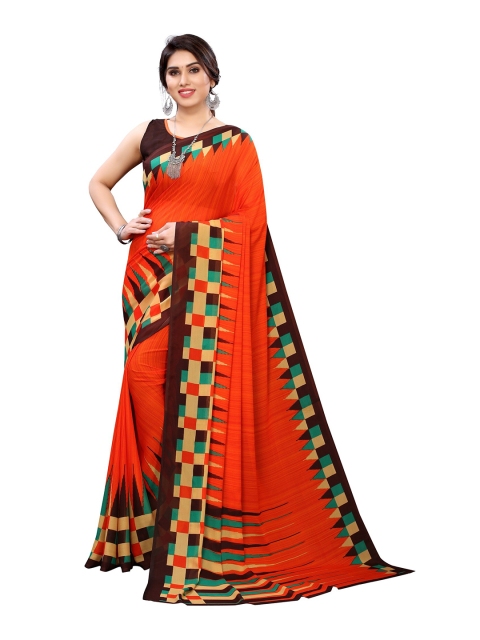 

Yashika Orange & Brown Printed Saree