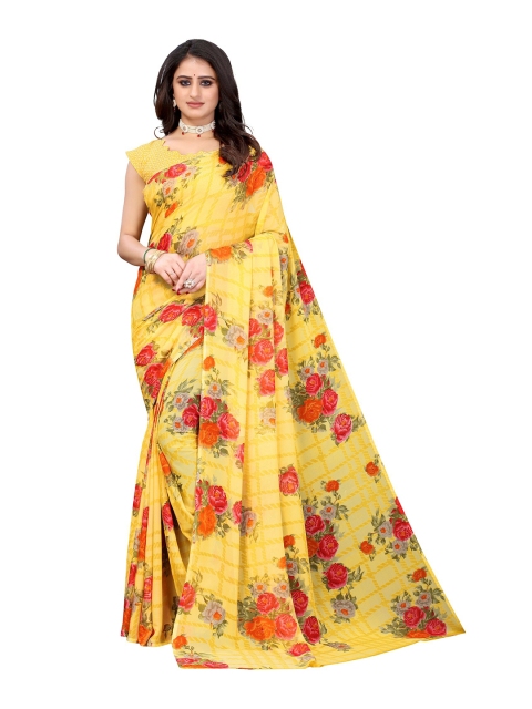 

Yashika Yellow & Pink Floral Saree