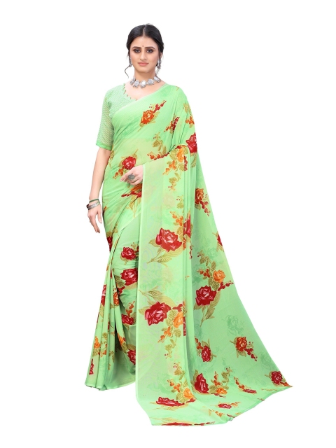 

Yashika Green & Red Floral Georgette Saree
