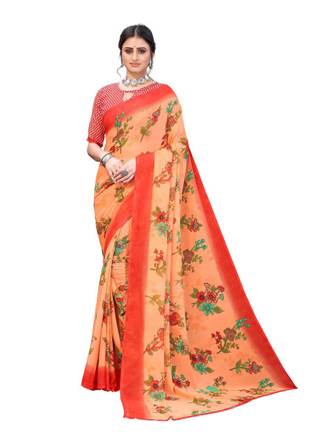 

Yashika Orange & Green Floral Saree
