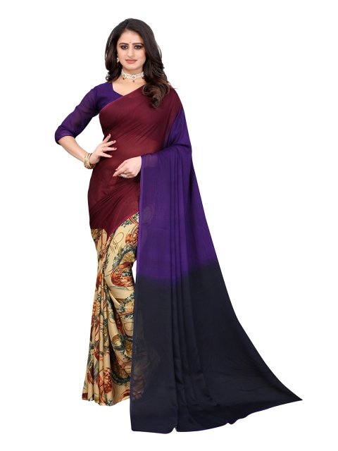 

Yashika Burgundy & Navy Blue Floral Saree