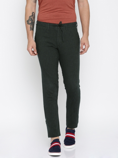 

Jack & Jones Men Green Solid Slim Fit Trousers