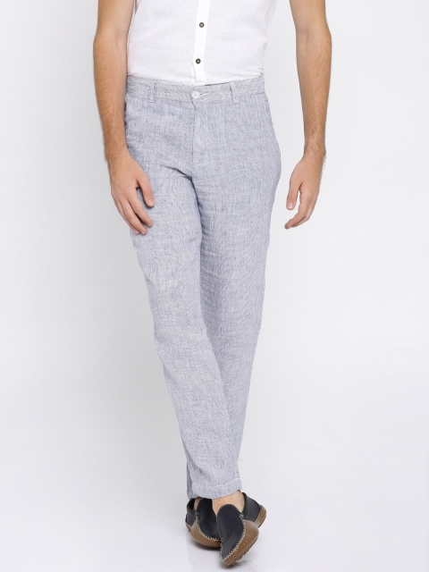

Jack & Jones Men Navy & White Regular Fit Regular Trousers, Navy blue