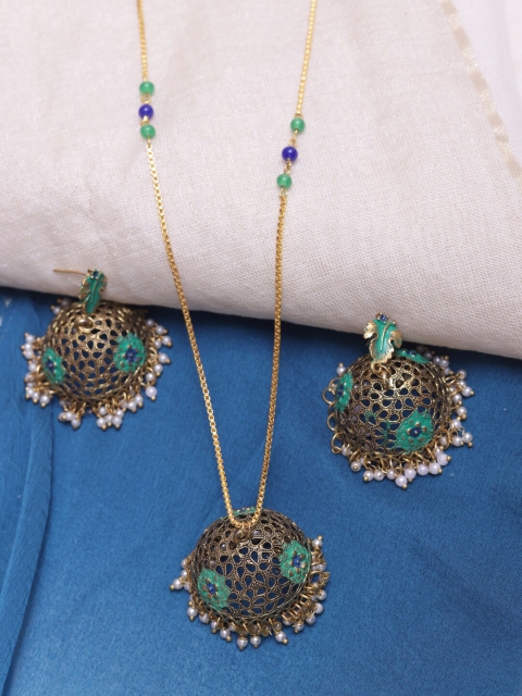 

DIVA WALK Gold-Plated Blue & Navy Blue Hand Painted Jewellery Set