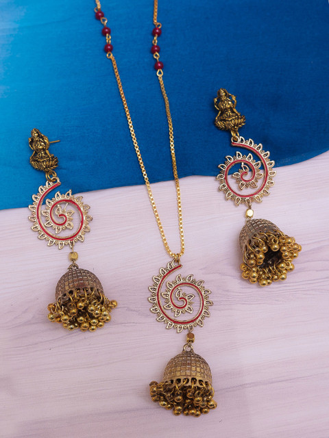 

DIVA WALK Gold-Plated Red Beaded Jewellery Set