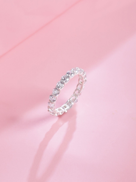 

Hiara Jewels 925 Sterling Silver Rhodium-Plated White CZ-Studded Finger Ring