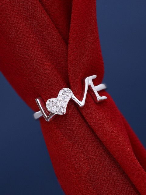 

Hiara Jewels Sterling Silver Rhodium-Plated White CZ-Studded Finger Ring